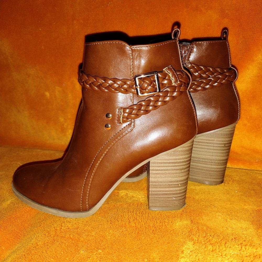 Brown leather booties